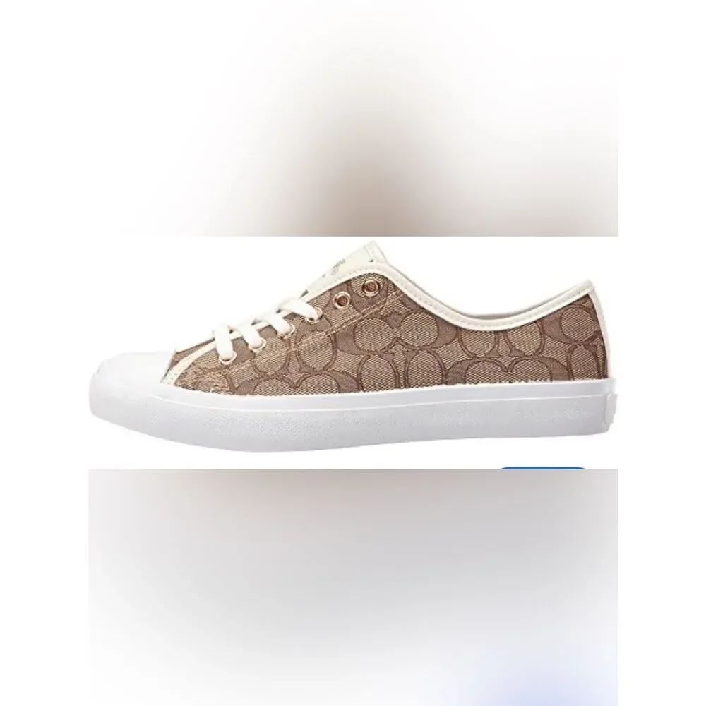 Coach Women’s Signature Canvas Low-Top Sneaker in Tan and White